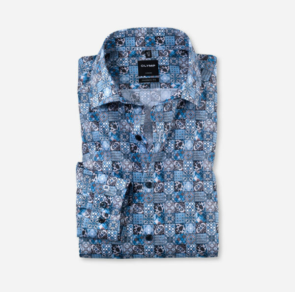 Olymp modern fit, kék mintás, hosszú ujjú ing