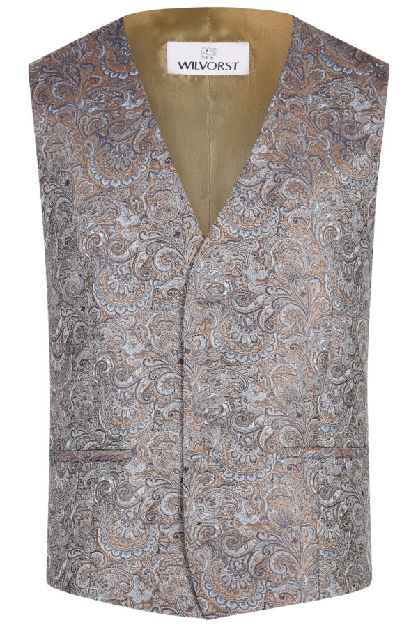 Wilvorst slim fit kék barna mintás esküvői mellény