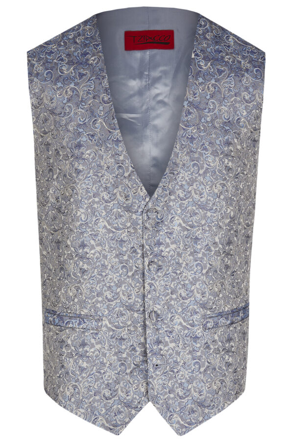 Tziacco slim fit kék ezüst mintás esküvői mellény