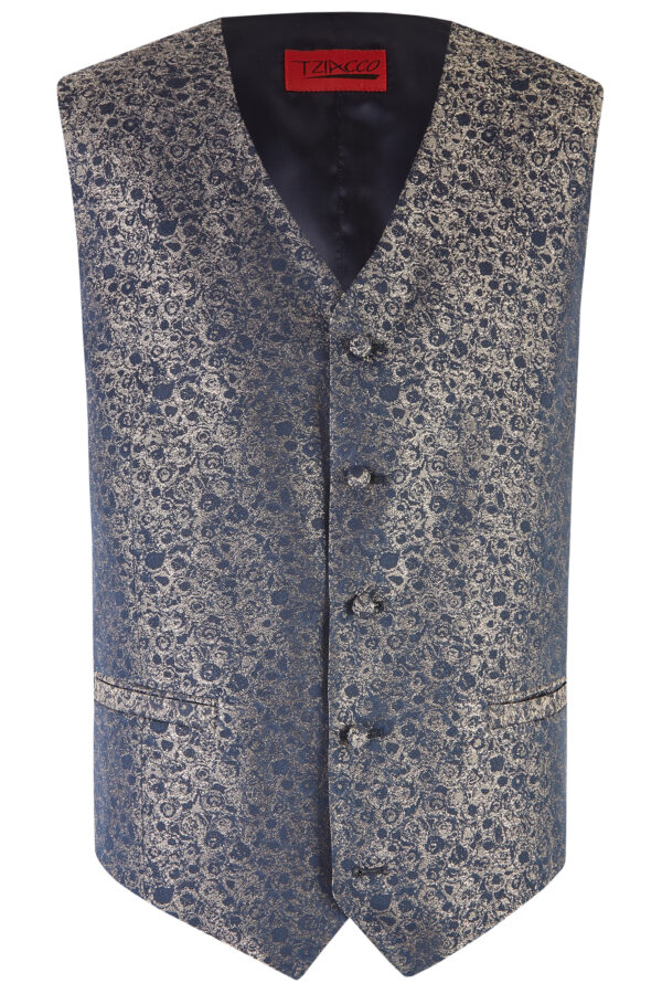 Tziacco slim fit arany kék mintás esküvői mellény