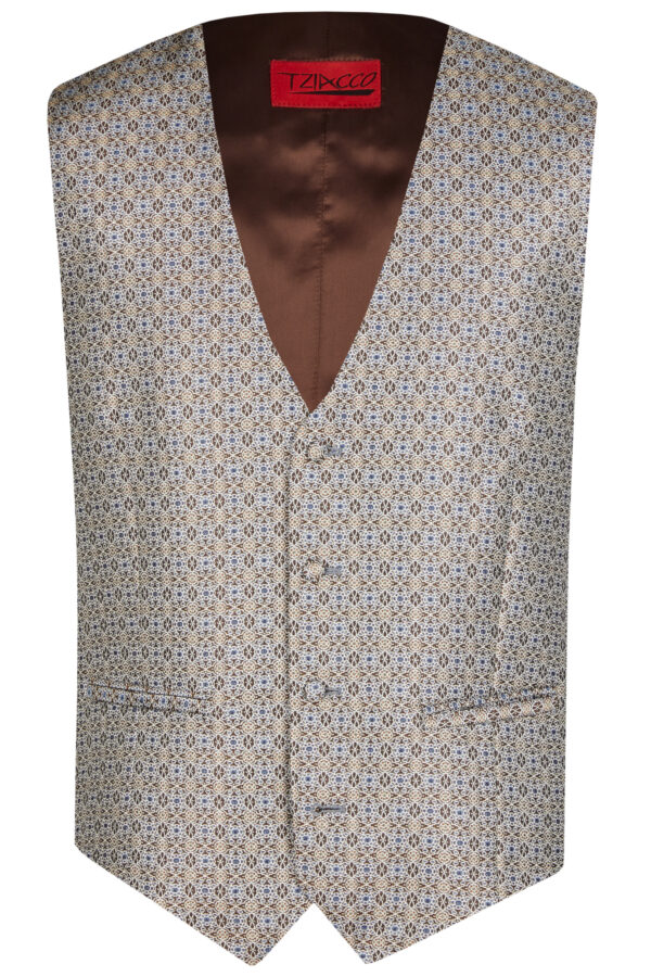 Tziacco slim fit barna kék mintás esküvői mellény