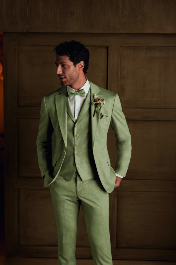 Atelier Torino slim fit, moha zöld vintage esküvői öltöny