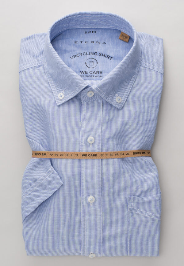 Eterna slim fit, világos kék csíkos, nyári rövid ujjú ing