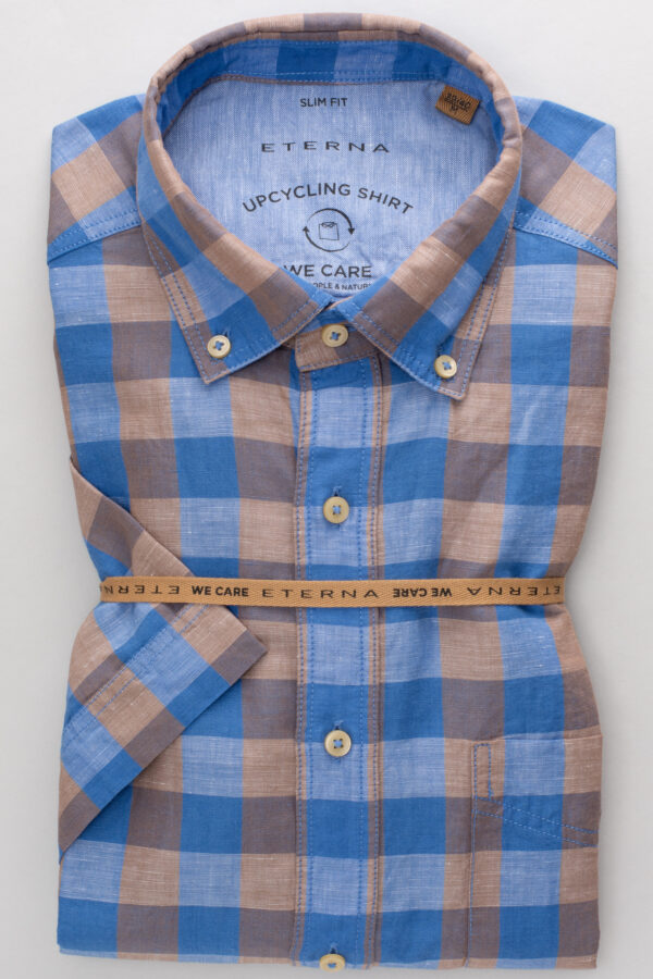 Eterna slim fit, kék kockás, nyári rövid ujjú ing