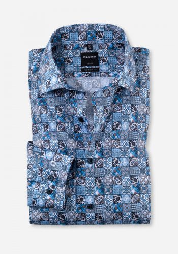Olymp modern fit, kék mintás, hosszú ujjú ing