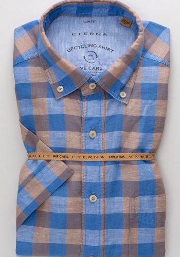 Eterna slim fit, kék kockás, nyári rövid ujjú ing