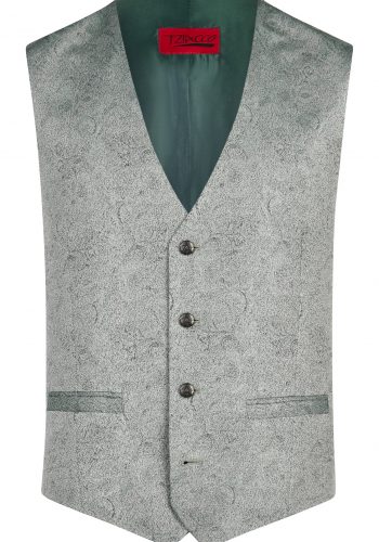 Tziacco slim fit álló galléros, ezüst zöld esküvői öltöny