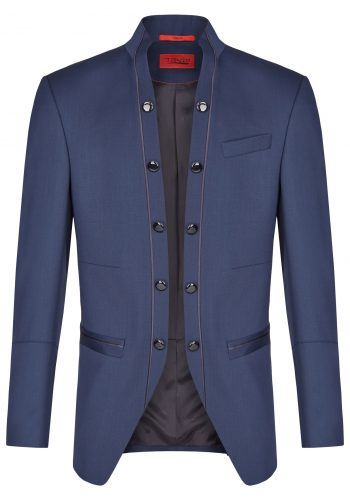 Tziacco slim fit álló galléros, sötét kék esküvői öltöny