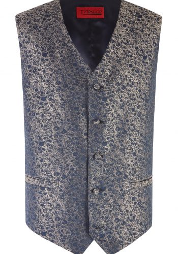 Tziacco slim fit arany kék mintás esküvői mellény