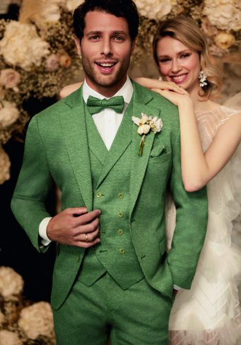 Atelier Torino slim fit, közép zöld, apró mintás,vintage esküvői öltöny